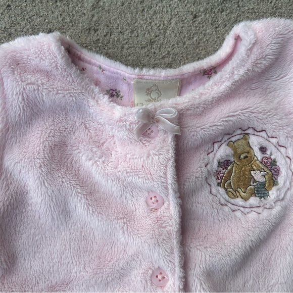 Classic Pooh Disney Newborn Baby Girl Pink Fleece Cardigan Sweater Jacket - Picture 3 of 10